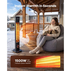 VEVOR Infrared Heater 1500W Electric Space Heater 8 Heat Settings Black, with Remote Control for Outdoor Use, 8H Timer
