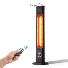 VEVOR Infrared Heater 1500W Electric Space Heater 8 Heat Settings Black, with Remote Control for Outdoor Use, 8H Timer
