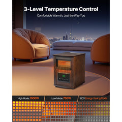 VEVOR Infrared Heater, 1500W Electric Space Heater with Remote Control, LED Screen & 24H Timer, Multiple Temperature