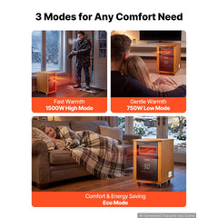 VEVOR Infrared Heater 1500W Electric Space Heater with Remote Control, 3 Heat Settings, 12H Timer, Overheat Shutoff