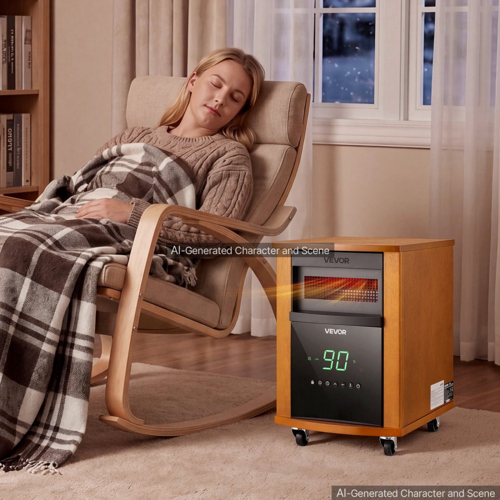 VEVOR Infrared Heater 1500W Electric Space Heater with Remote Control, 3 Heat Settings, 12H Timer, Overheat Shutoff