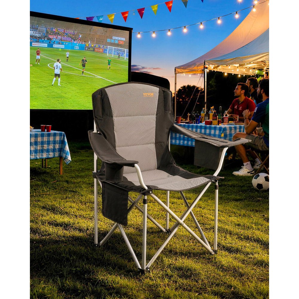 VEVOR Camping Folding Chair for Adults, Portable Heavy Duty Outdoor Quad Lumbar Back Padded Arm Chairs with Side