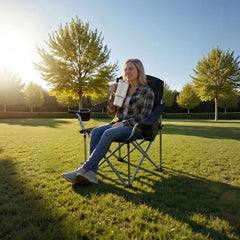 VEVOR Oversized Camping Chairs, 450 lbs Heavy Duty Support, Portable Folding Camp Chairs with Padded Backrest &