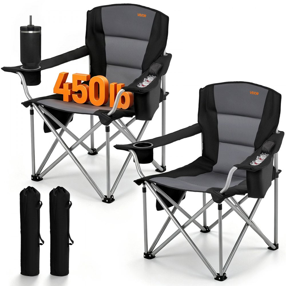 VEVOR Oversized Camping Chairs, 450 lbs Heavy Duty Support, Portable Folding Camp Chairs with Padded Backrest &