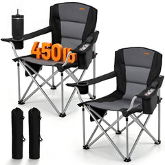 VEVOR Oversized Camping Chairs, 450 lbs Heavy Duty Support, Portable Folding Camp Chairs with Padded Backrest &