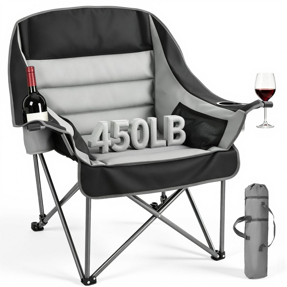 VEVOR Oversized Camping Chairs, 450 lbs Heavy Duty Support, Portable Padded Folding Camp Chairs with Dual Cup Holders &