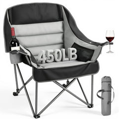 VEVOR Oversized Camping Chairs, 450 lbs Heavy Duty Support, Portable Padded Folding Camp Chairs with Dual Cup Holders &