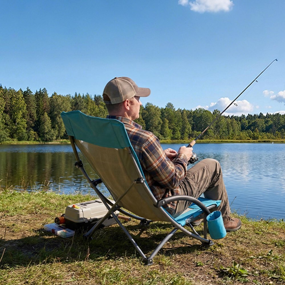 VEVOR Folding Beach Chair, High Back Camping Chairs for Adults, with Cup Pocket, Mesh Back, Carry Bag, Portable Extra