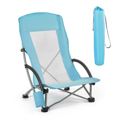 VEVOR Folding Beach Chair, High Back Camping Chairs for Adults, with Cup Pocket, Mesh Back, Carry Bag, Portable Extra