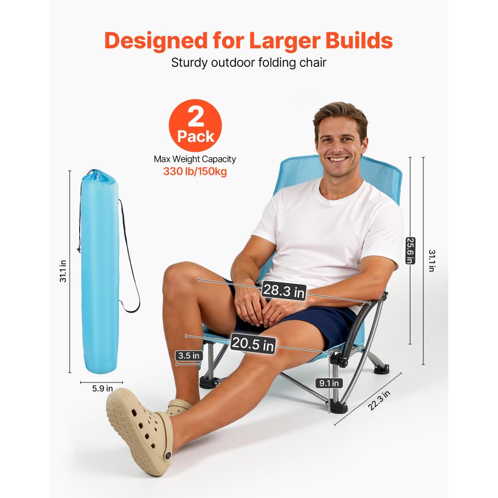 VEVOR Folding Beach Chair, High Back Camping Chairs for Adults, with Cup Pocket, Mesh Back, Carry Bag, Portable Extra