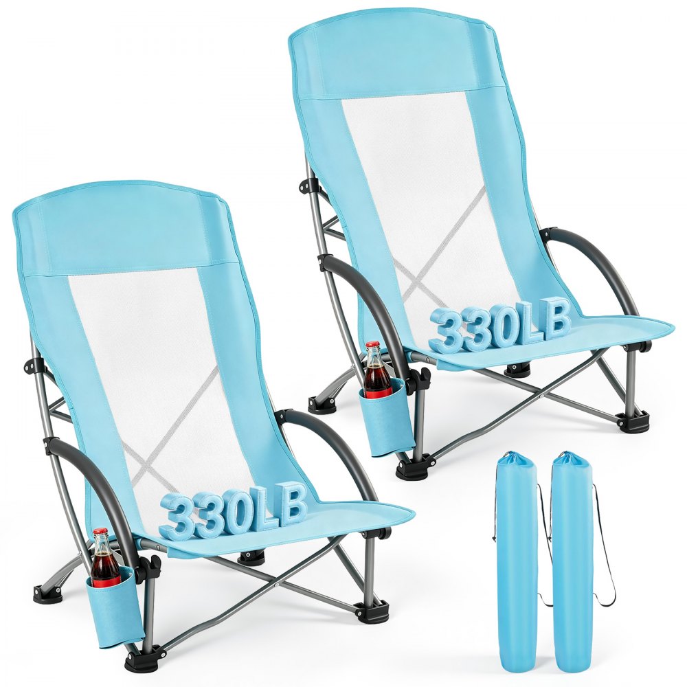 VEVOR Folding Beach Chair, High Back Camping Chairs for Adults, with Cup Pocket, Mesh Back, Carry Bag, Portable Extra