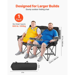 VEVOR Double Camping Chair, Oversized Two Person Camp Chair with 660 lbs Heavy Duty Support, with Dual Cup Holders