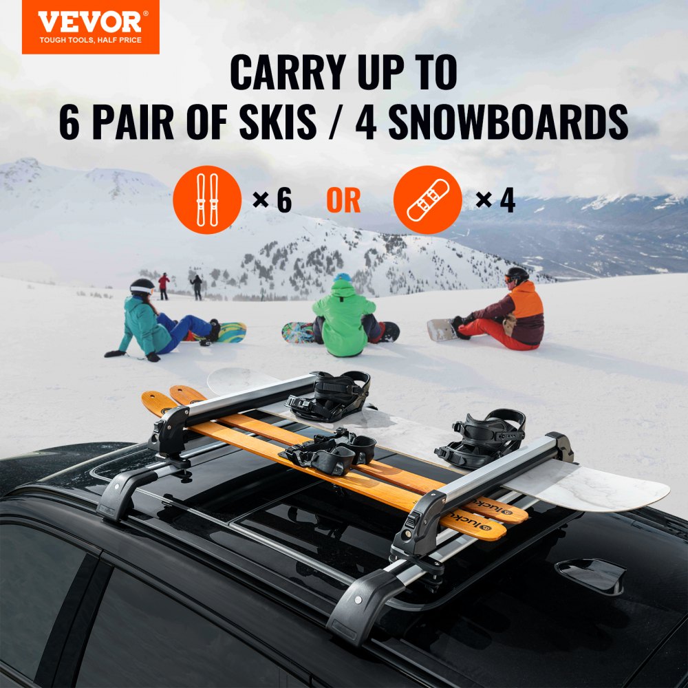 VEVOR Ski and Snowboard Roof Rack, 31.7-Inch Universal Ski Rack for Car Roof Fit Most Crossbars, Carry up to 6 Pairs of