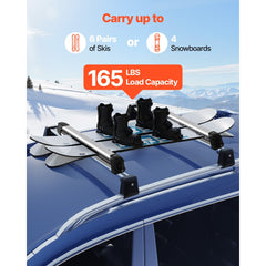 VEVOR Ski & Snowboard Roof Rack, Carry up to 6 Pairs of Skis or 4 Snowboards, 2 PCS Aluminum Universal Car Roof Rack