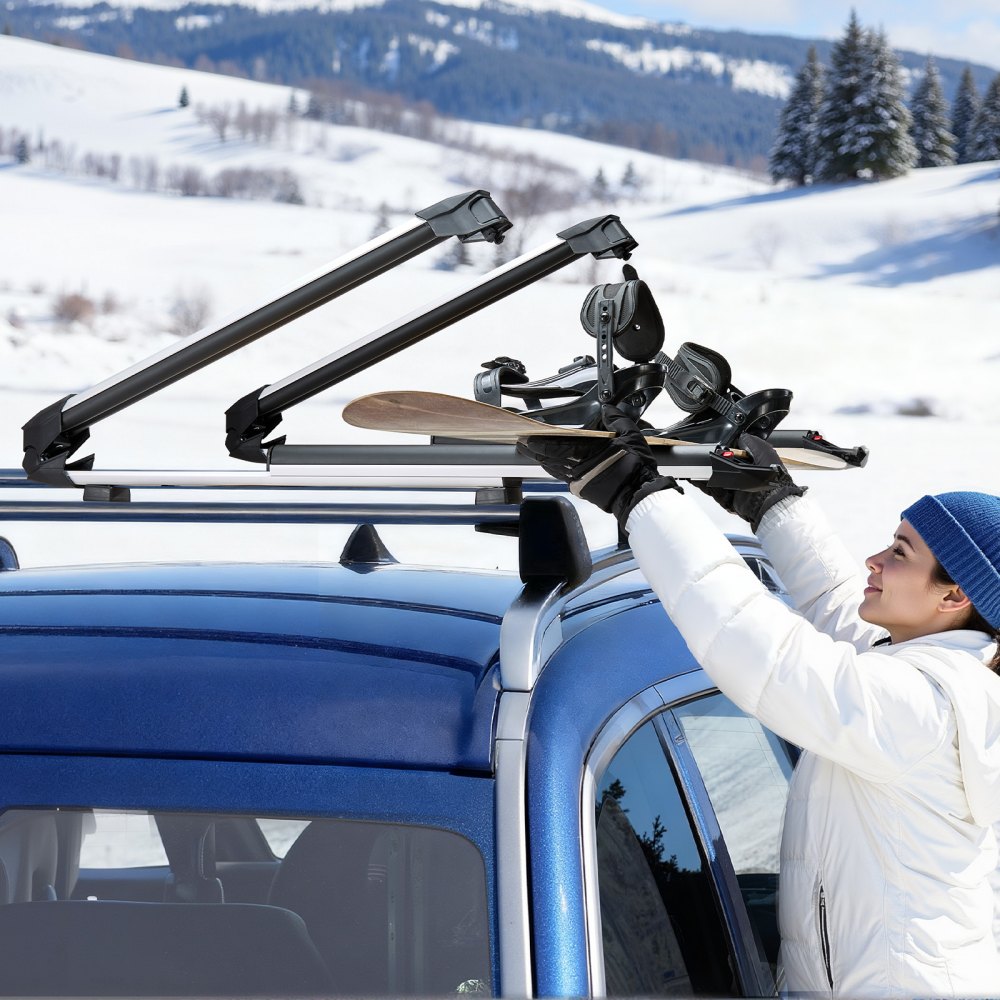 VEVOR Ski & Snowboard Roof Rack, Carry up to 6 Pairs of Skis or 4 Snowboards, 2 PCS Aluminum Universal Car Roof Rack