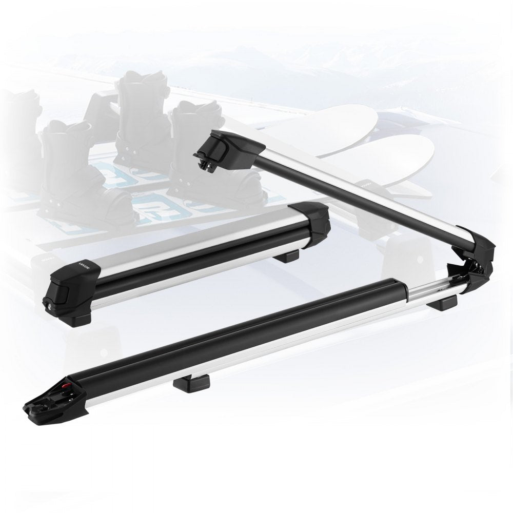 VEVOR Ski & Snowboard Roof Rack, Carry up to 6 Pairs of Skis or 4 Snowboards, 2 PCS Aluminum Universal Car Roof Rack