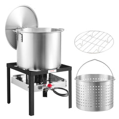 VEVOR 80 Qt Seafood Boiling Kit with Strainer, Outdoor Seafood Boil Pot and Basket, Cooking Set for Crab Crawfish