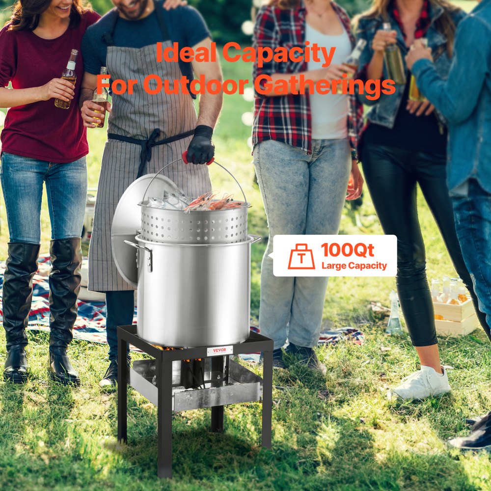 VEVOR 100 Qt Seafood Boiling Kit with Strainer, Outdoor Seafood Boil Pot and Basket, Cooking Set for Crab Crawfish