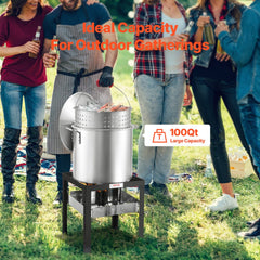 VEVOR 100 Qt Seafood Boiling Kit with Strainer, Outdoor Seafood Boil Pot and Basket, Cooking Set for Crab Crawfish