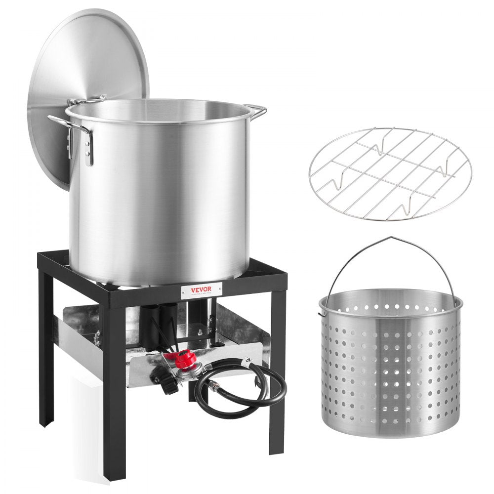 VEVOR 100 Qt Seafood Boiling Kit with Strainer, Outdoor Seafood Boil Pot and Basket, Cooking Set for Crab Crawfish