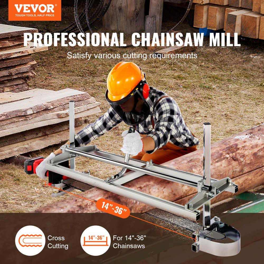 VEVOR Chainsaw Mill, Portable Sawmill 14"-36" Guide Bar, Galvanized Steel Chainsaw Planking Mill with 0.2"-11.81"