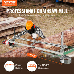 VEVOR Chainsaw Mill, Portable Sawmill 14"-48" Guide Bar, Galvanized Steel Chainsaw Planking Mill with 0.2"-11.81"