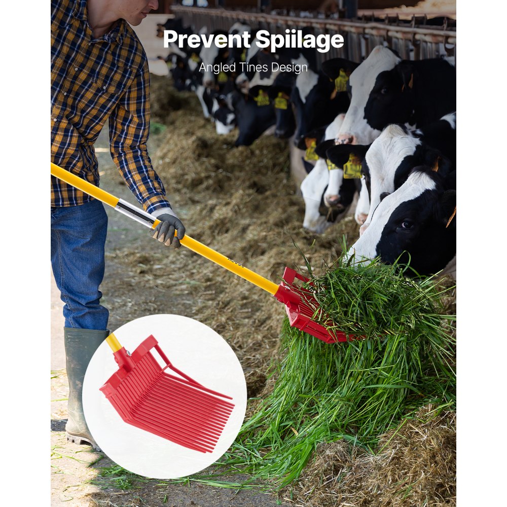 VEVOR Manure Fork, 18 Angled Tines, Horse Manure Rake with Long Fiberglass Handle, 61 in Durable Plastic Pitchfork Muck