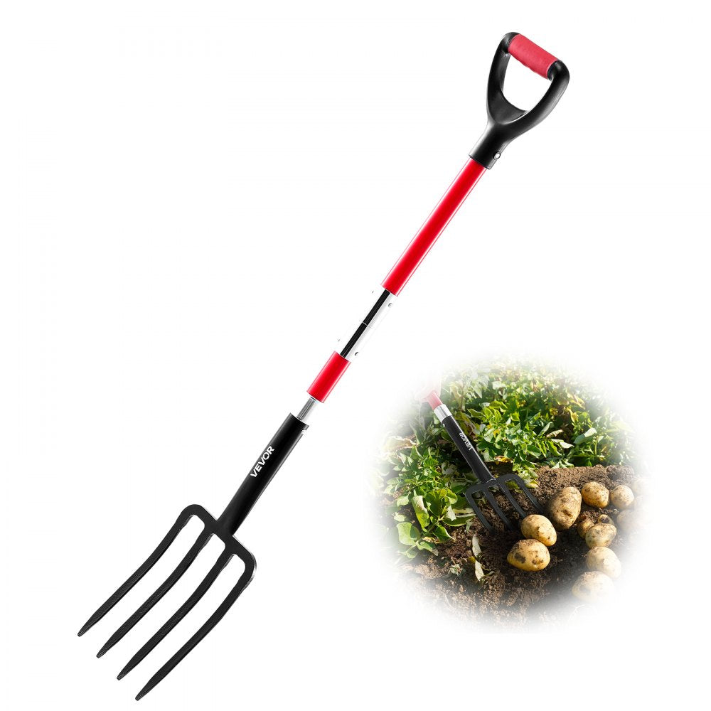 VEVOR Garden Fork, 4-Tine Gardening Pitchfork with Fiberglass Handle, 45 in Heavy Duty Digging Fork with Y Grip, Forged