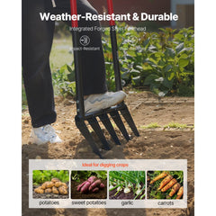 VEVOR Broad Fork, 5-Tine Pitchfork with Dual Fiberglass Handles, Heavy Duty Garden Fork , Ergonomic U-Shaped Design