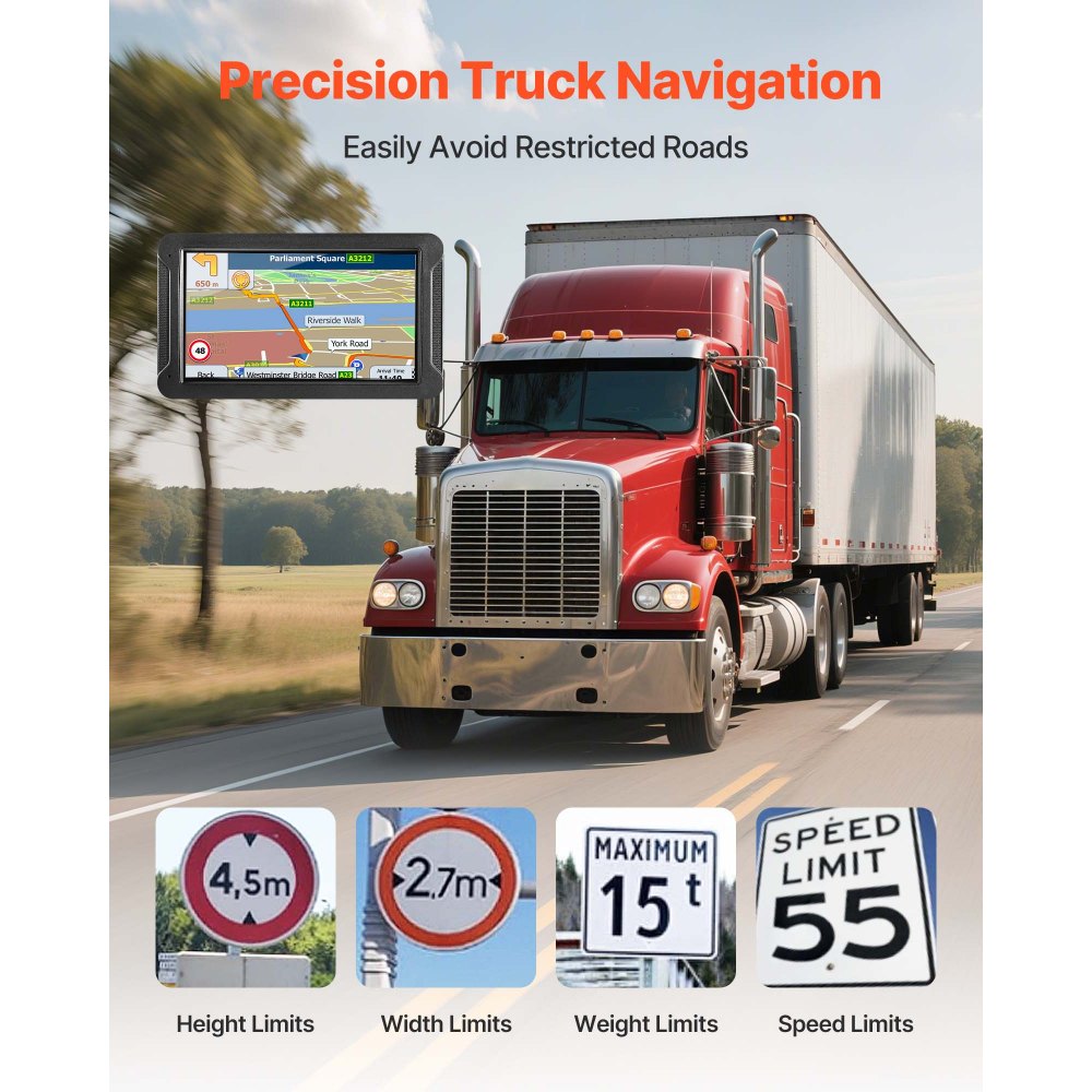 VEVOR GPS Navigator for Car, 7 inch Touch Screen 16GB GPS Navigation System with Built-in Dash Cam, Voice Turn-by-Turn