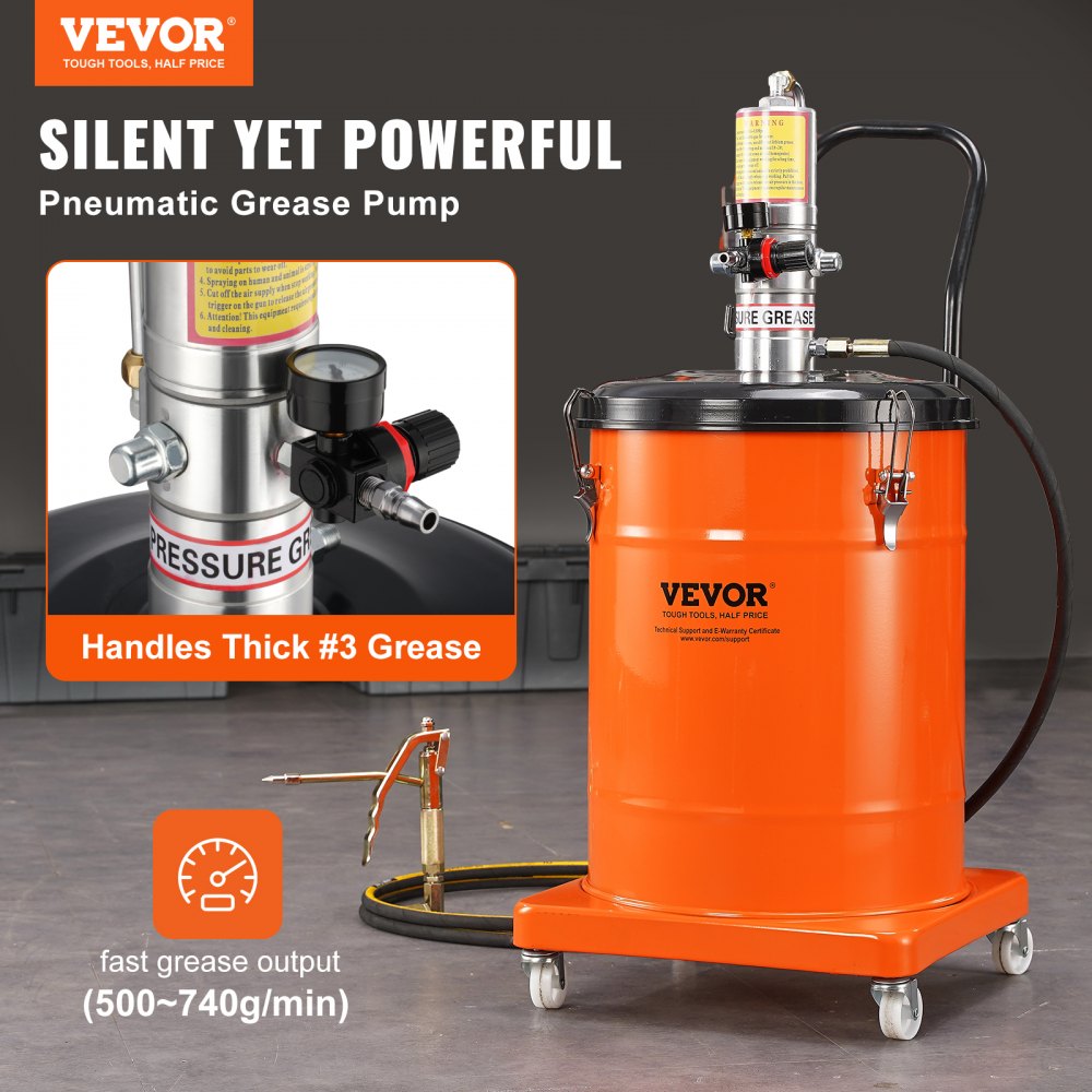 VEVOR Grease Pump, 10.5 Gallon 40L Air Operated Grease Pump with 13 ft High Pressure Hose and Grease Gun, Pneumatic