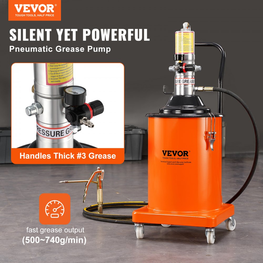 VEVOR Grease Pump, 5 Gallon 20L, Air Operated Grease Pump with 13 ft High Pressure Hose and Grease Gun, Pneumatic