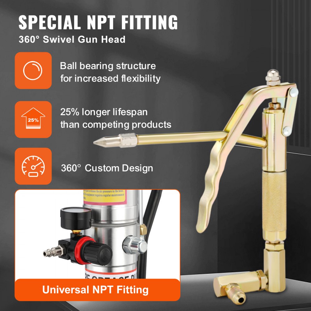 VEVOR Grease Pump, 5 Gallon 20L, Air Operated Grease Pump with 13 ft High Pressure Hose and Grease Gun, Pneumatic