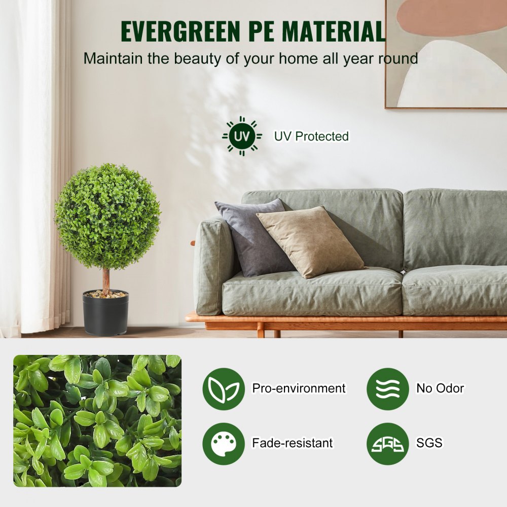 VEVOR 2x Artificial Boxwood Ball Ø40,6cm Garden Deco Boxwood in Flowerpot Ball Artificial Boxwood Ball Artificial Plant