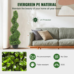 VEVOR 2 pcs. Artificial Boxwood Tower Topiary Spiral Artificial Plant 91cm high Decorative Plant Green Plastic PE Iron