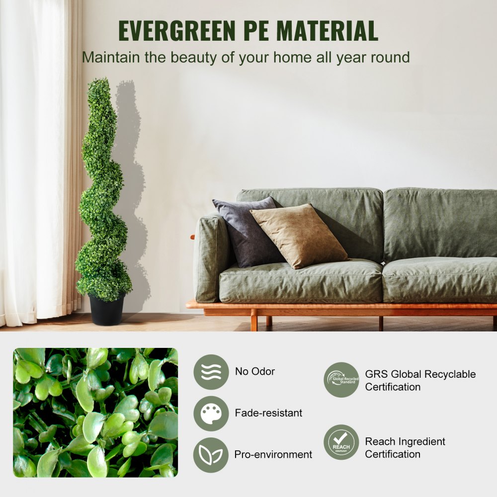 VEVOR 2 pcs. Artificial Boxwood Tower Topiary Spiral Artificial Plant 122cm high Decorative Plant Green Plastic PE Iron