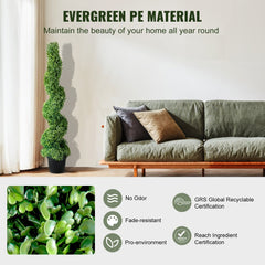 VEVOR 2 pcs. Artificial Boxwood Tower Topiary Spiral Artificial Plant 122cm high Decorative Plant Green Plastic PE Iron