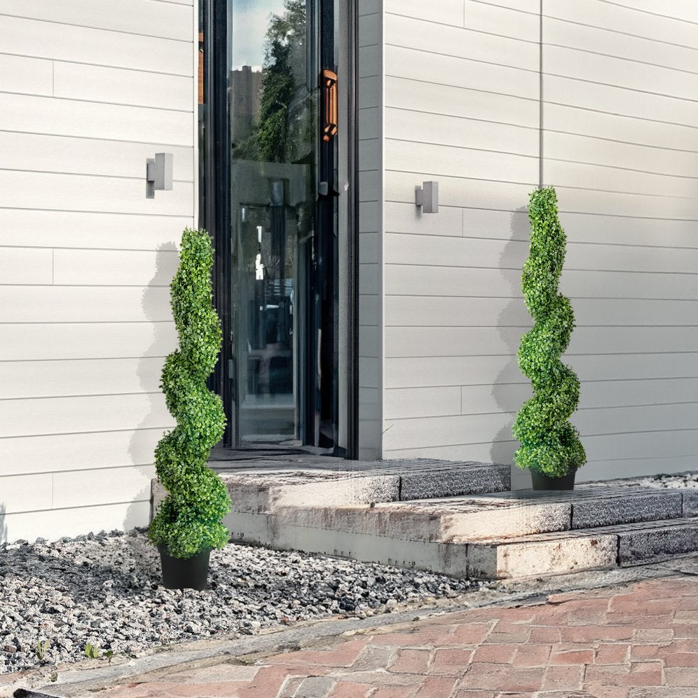 VEVOR 2 pcs. Artificial Boxwood Tower Topiary Spiral Artificial Plant 122cm high Decorative Plant Green Plastic PE Iron