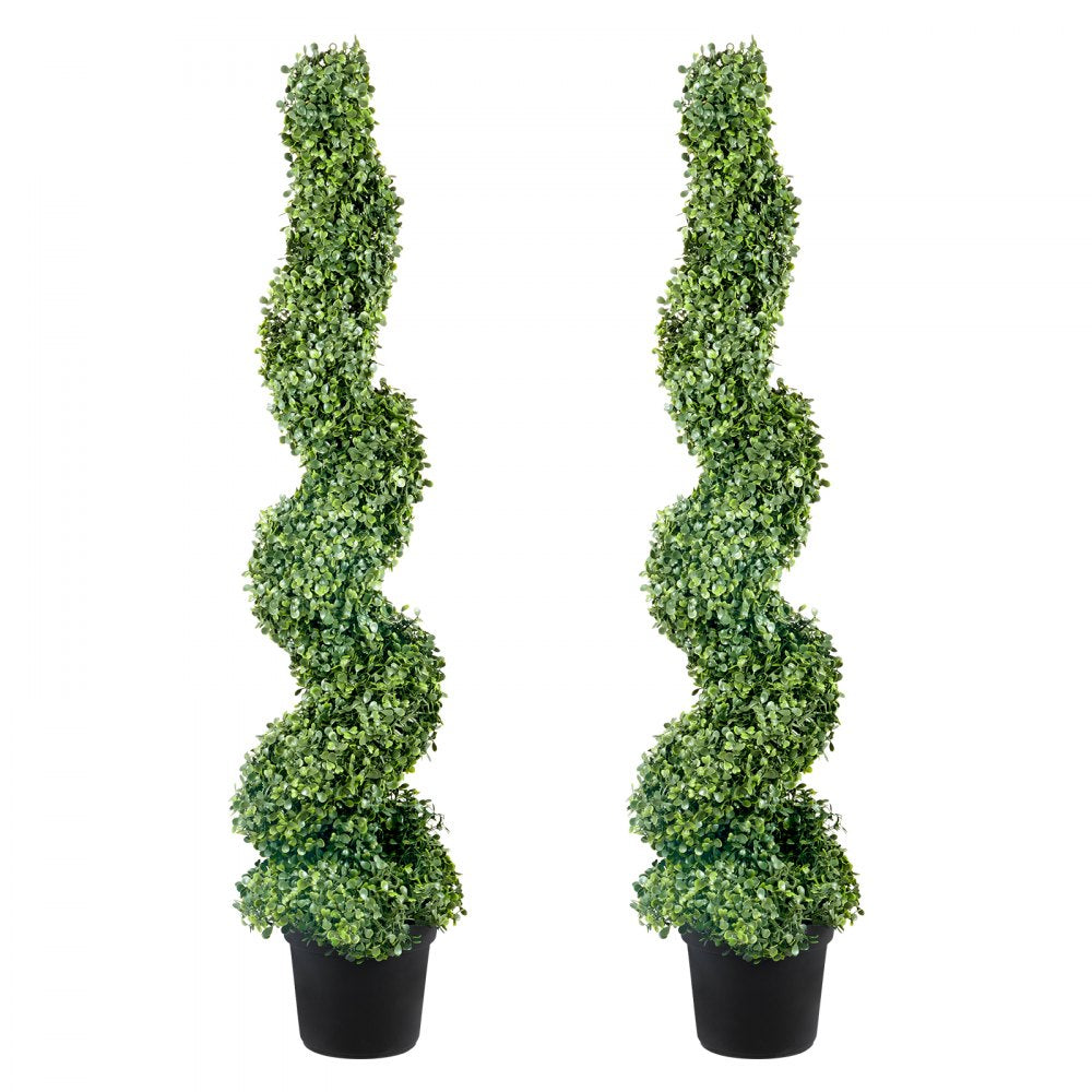 VEVOR 2 pcs. Artificial Boxwood Tower Topiary Spiral Artificial Plant 122cm high Decorative Plant Green Plastic PE Iron