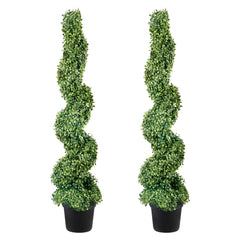 VEVOR 2 pcs. Artificial Boxwood Tower Topiary Spiral Artificial Plant 122cm high Decorative Plant Green Plastic PE Iron