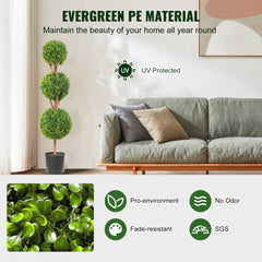 VEVOR Artificial Topiaries Boxwood Trees, 48 inch Tall (2 Pieces), 3 Ball-Shape Faux Topiaries Plant with Planters