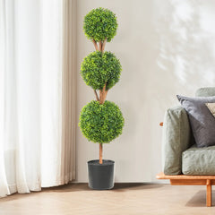 VEVOR Artificial Topiaries Boxwood Trees, 48 inch Tall (2 Pieces), 3 Ball-Shape Faux Topiaries Plant with Planters