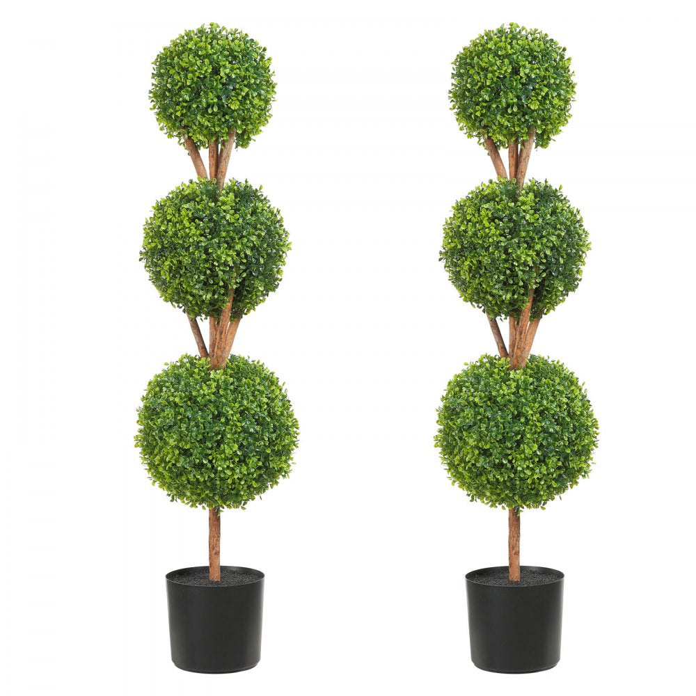 VEVOR Artificial Topiaries Boxwood Trees, 48 inch Tall (2 Pieces), 3 Ball-Shape Faux Topiaries Plant with Planters