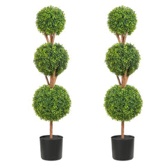 VEVOR Artificial Topiaries Boxwood Trees, 48 inch Tall (2 Pieces), 3 Ball-Shape Faux Topiaries Plant with Planters