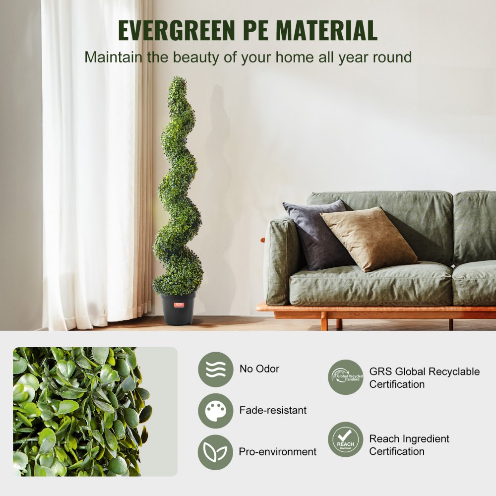 VEVOR Artificial Boxwood Topiary Tree, 60 inch Tall (2 Pieces), Spiral Faux Topiary Trees, Faux Plant w/ Extra Leaves &