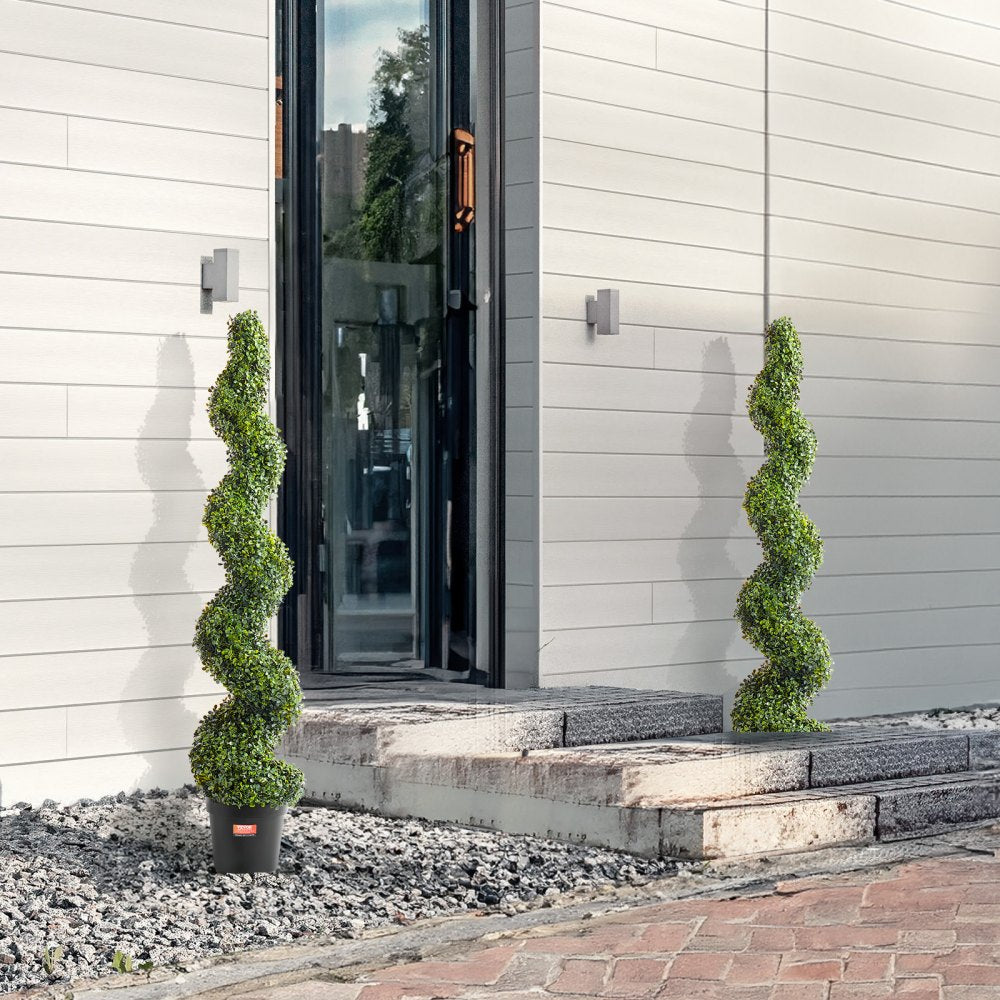 VEVOR Artificial Boxwood Topiary Tree, 60 inch Tall (2 Pieces), Spiral Faux Topiary Trees, Faux Plant w/ Extra Leaves &