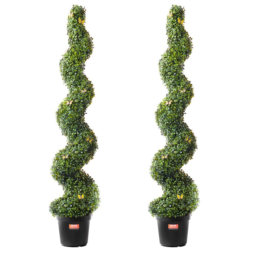 VEVOR Artificial Boxwood Topiary Tree, 60 inch Tall (2 Pieces), Spiral Faux Topiary Trees, Faux Plant w/ Extra Leaves &