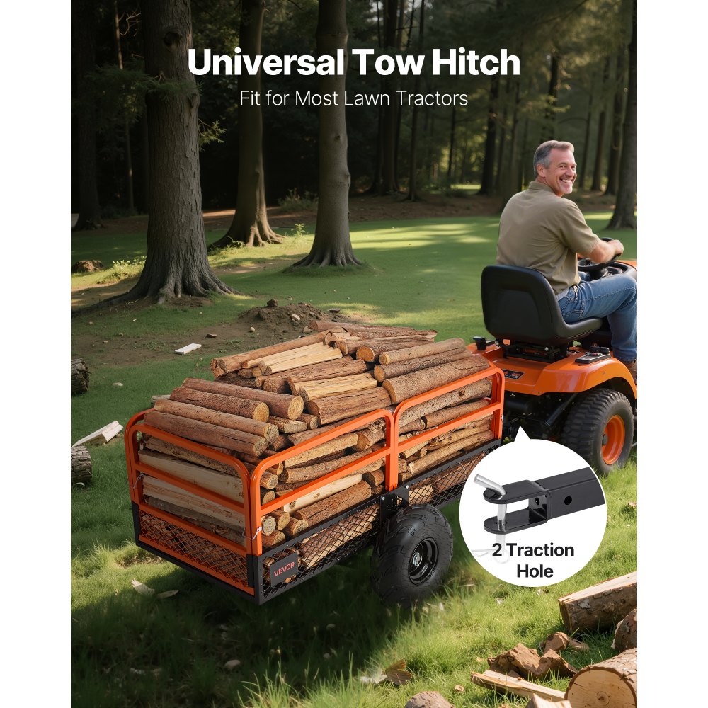 VEVOR Garden Utility Trailer, 22 Cu. Ft. & 1600lbs, ATV UTV Trailer, Tow Behind Steel Dump Trailers, Removable Rear