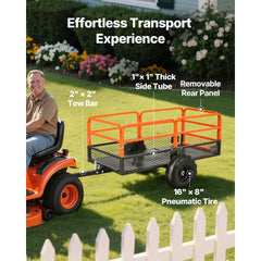 VEVOR Garden Utility Trailer, 22 Cu. Ft. & 1600lbs, ATV UTV Trailer, Tow Behind Steel Dump Trailers, Removable Rear