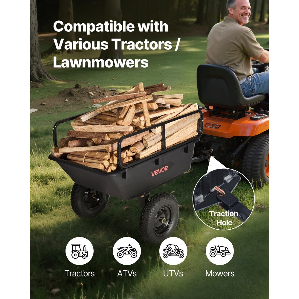 VEVOR Garden Utility Trailer, 10 Cu. Ft 500lbs, ATV UTV Hauling Trailer, Tow Behind Poly Dump Cart with 16" Tires, Hand